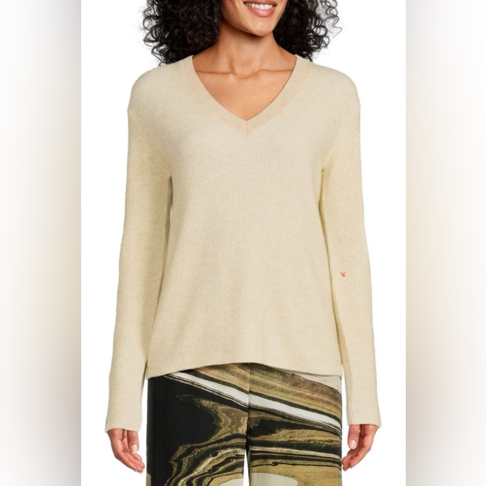 🤍✨ Amicale 100% Cashmere Sweater L | Ivory V-Neck Pullover 🧶 Luxe Cozy Chic NWT